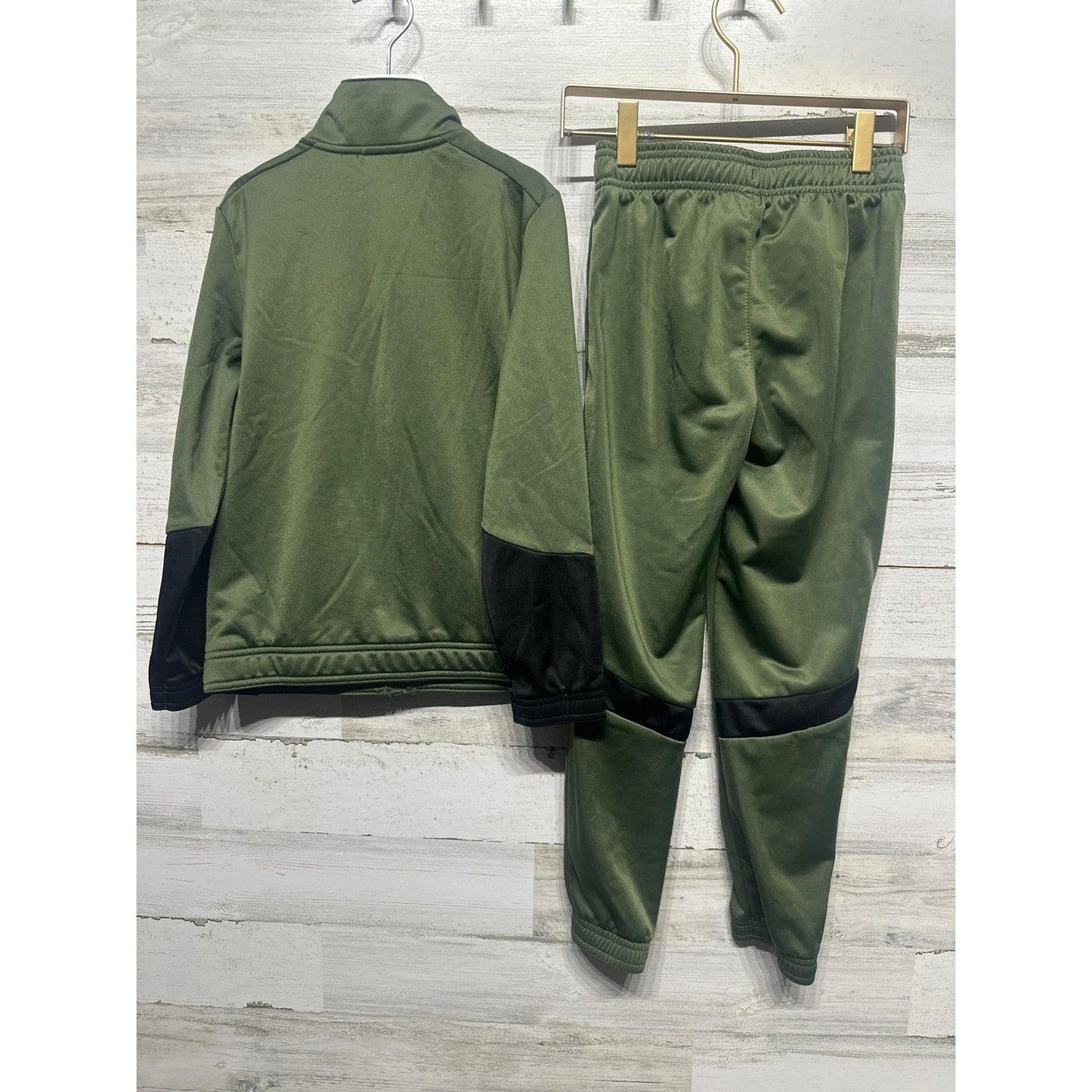 Athletic Works Tracksuit Boys Size 8 Olive Green Neon Colorblock EUC3
