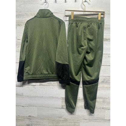 Athletic Works Tracksuit Boys Size 8 Olive Green Neon Colorblock EUC3