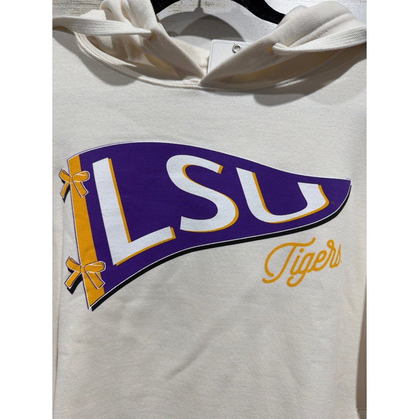 Pressbox LSU Tigers Hoodie Women Medium Cream Pennant Bows High-Low NWT1