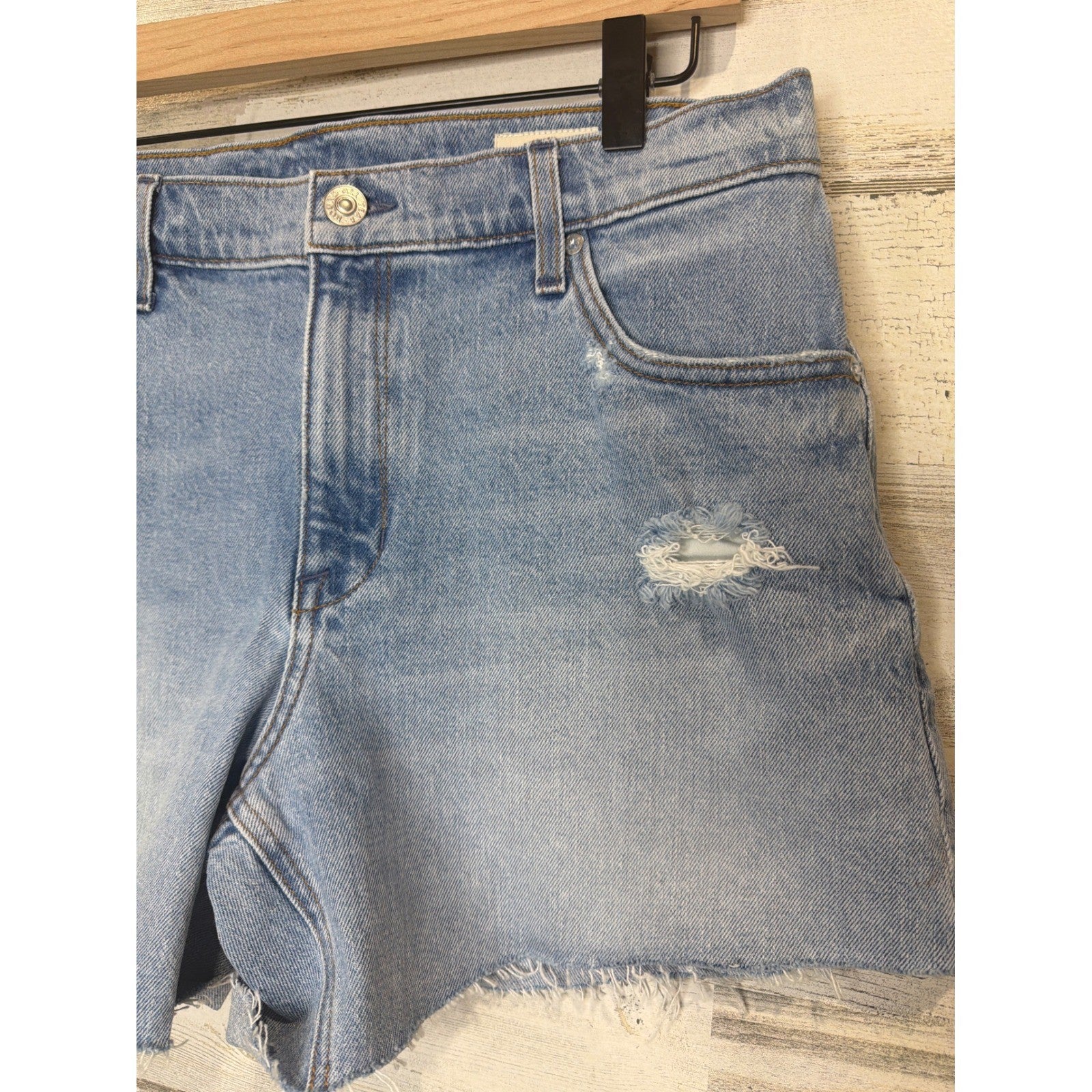 AYR All Year Round Denim Shorts Women 29 Blue Distressed Raw Hem EUC1
