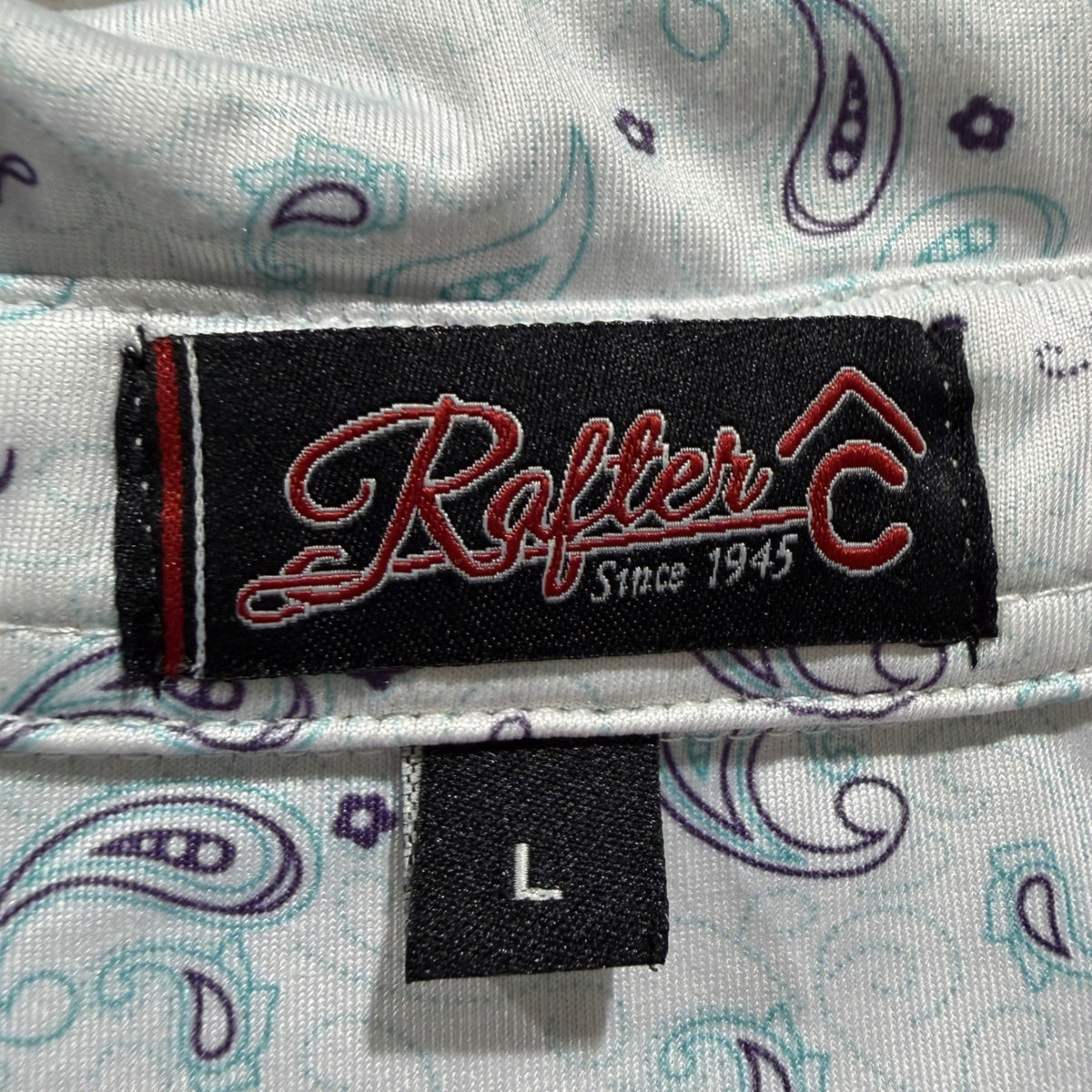 Rafter C Polo Shirt Men Large White Paisley Performance Western *Flawed1