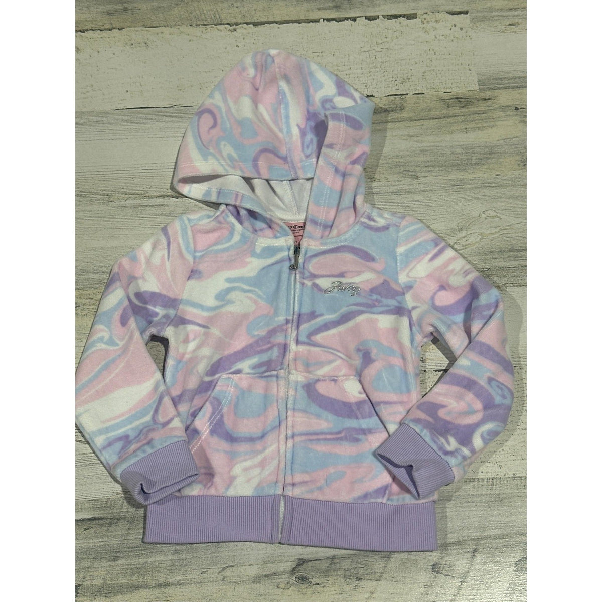 Juicy Couture Hoodie Girls 3T Pastel Marble Swirl Velour Zip Up EUC0