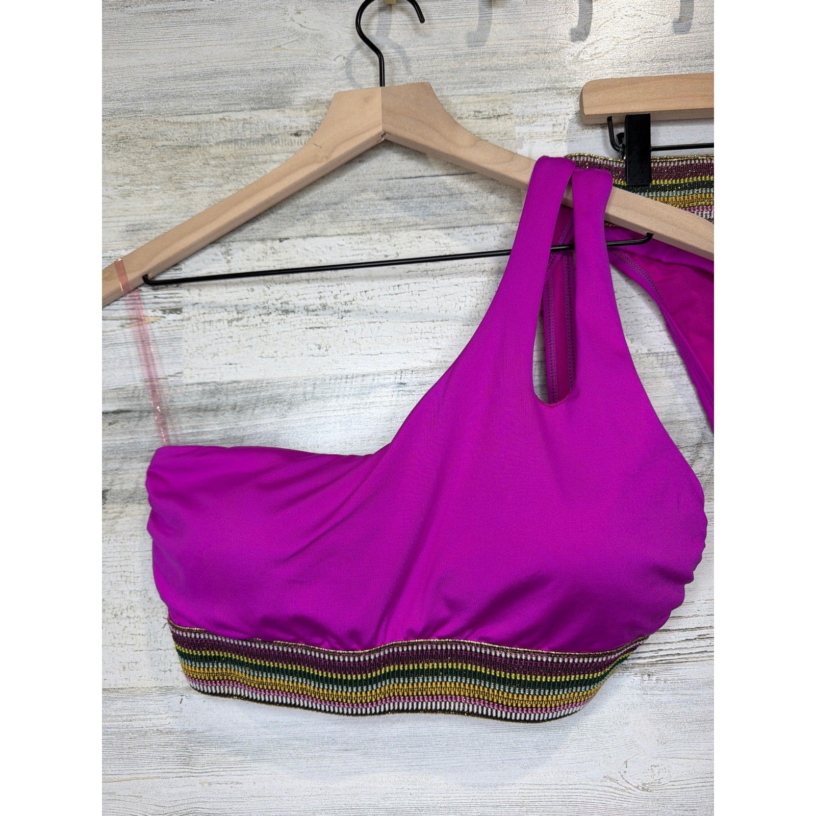 Gibson Latimer Bikini Swimsuit Women Medium Pink One Shoulder Metallic Boho EUC1