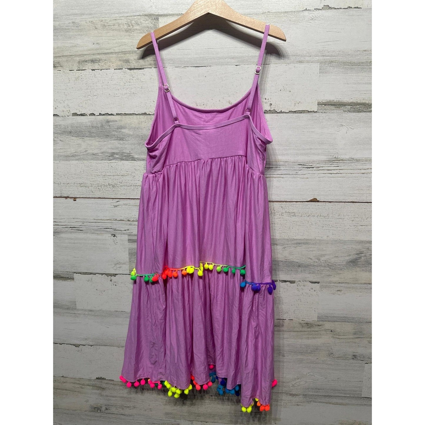 Beach Lingo Tiered Midi Dress Girls Large Rainbow Pom-Pom Trim NWT1