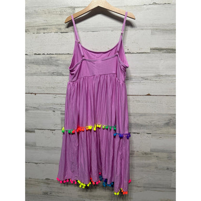 Beach Lingo Tiered Midi Dress Girls Large Rainbow Pom-Pom Trim NWT1