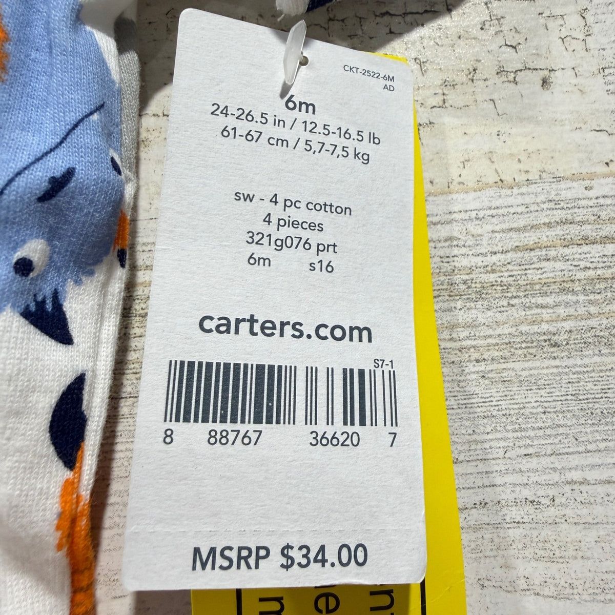 Carter's Monster Stripe Pajama Set 4pc Baby Boys 6M Blue Cotton Contemporary3