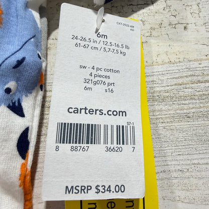 Carter's Monster Stripe Pajama Set 4pc Baby Boys 6M Blue Cotton Contemporary3