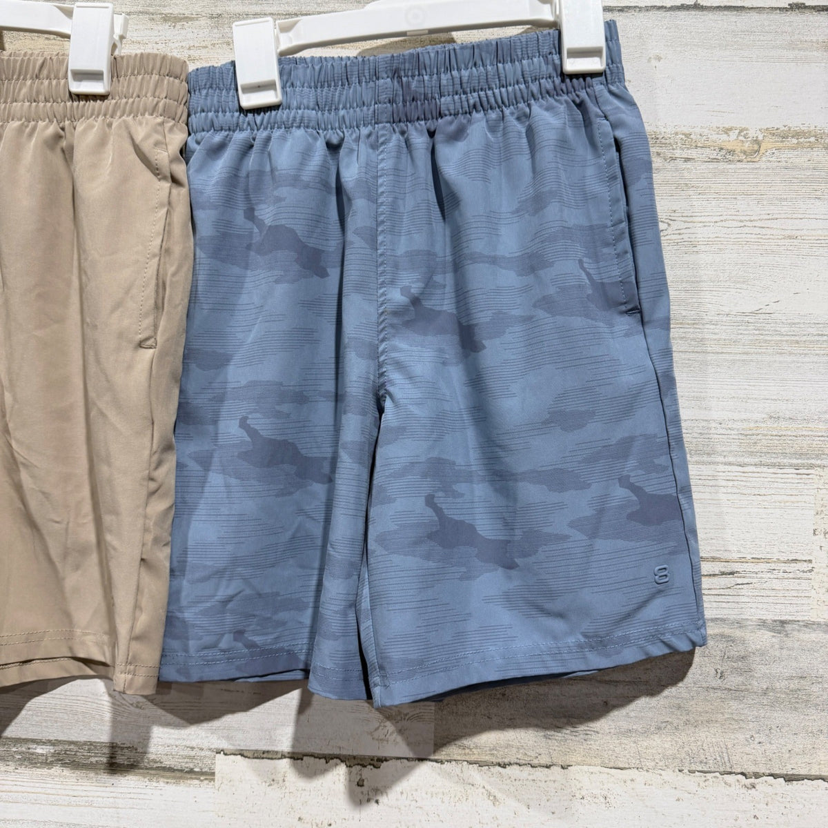 Layer Athletic Shorts Boys Medium Tan Blue Camo Active Performance EUC3