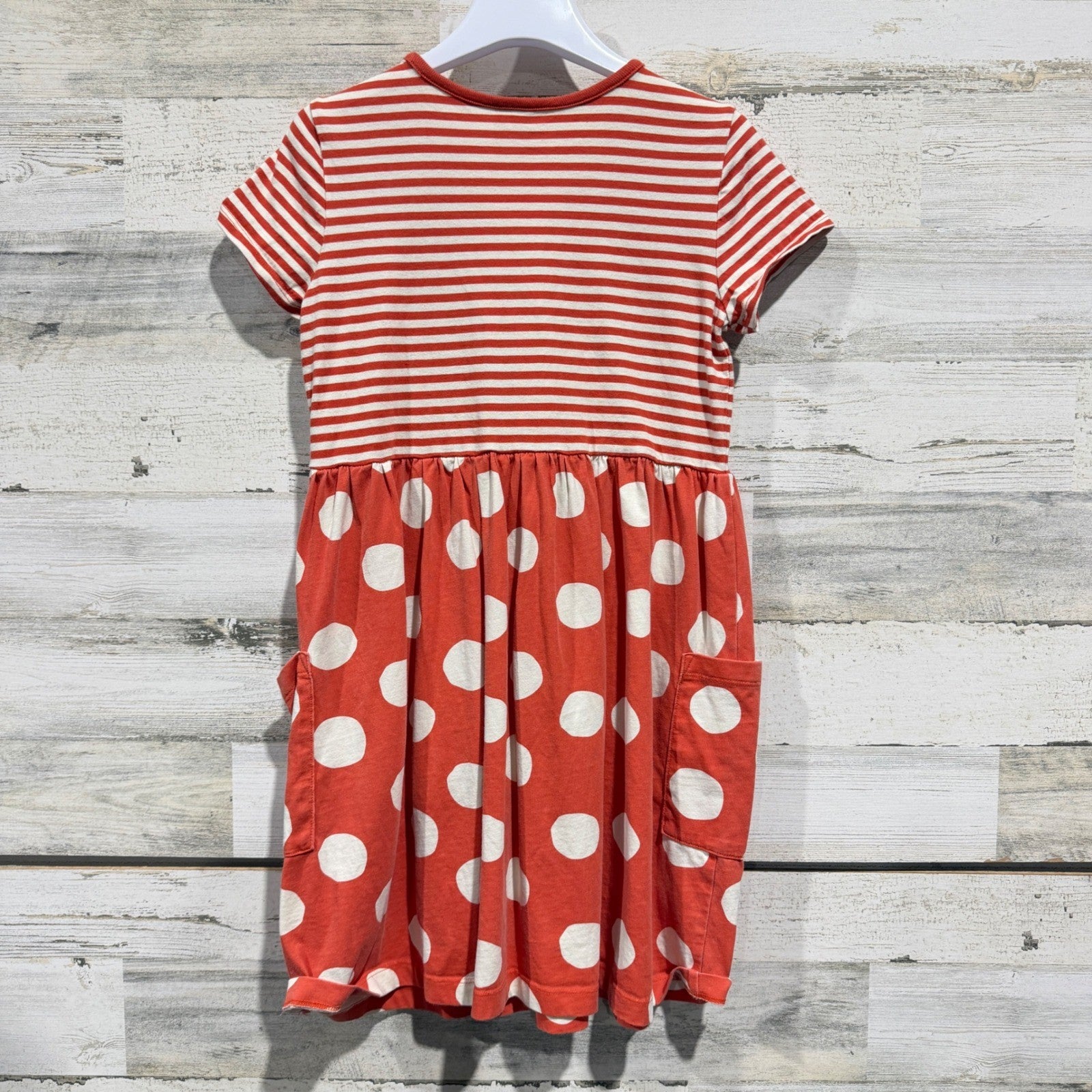 Hanna Andersson Dress Girls 10 Red Striped Polka Dot Pocket Play Scandi GUC3