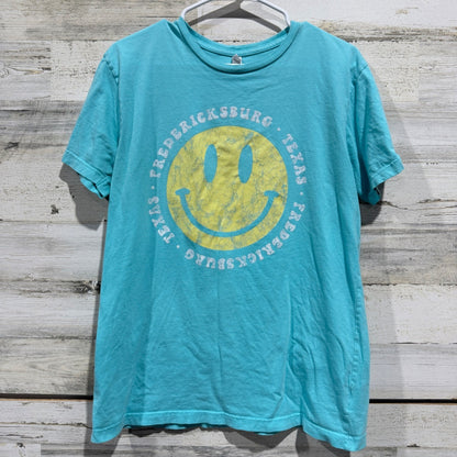 Live and Tell Graphic Tee Women Medium Blue Fredericksburg TX Smiley Face GUC0