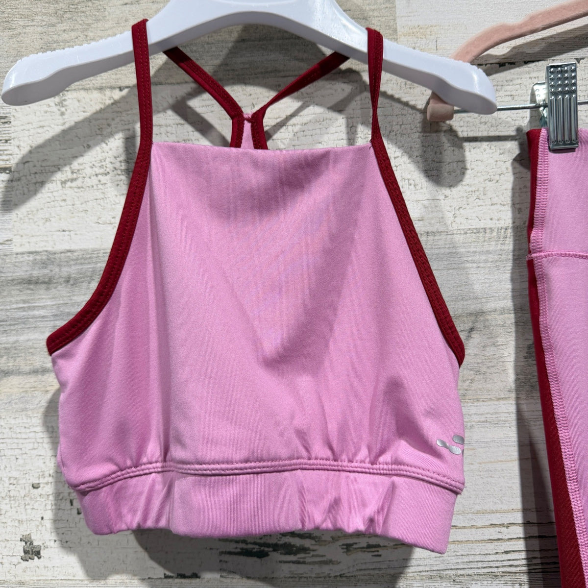 BCG Activewear Set Leggings Sports Bra Girls Size M 8-10 Pink Polyester Sporty1