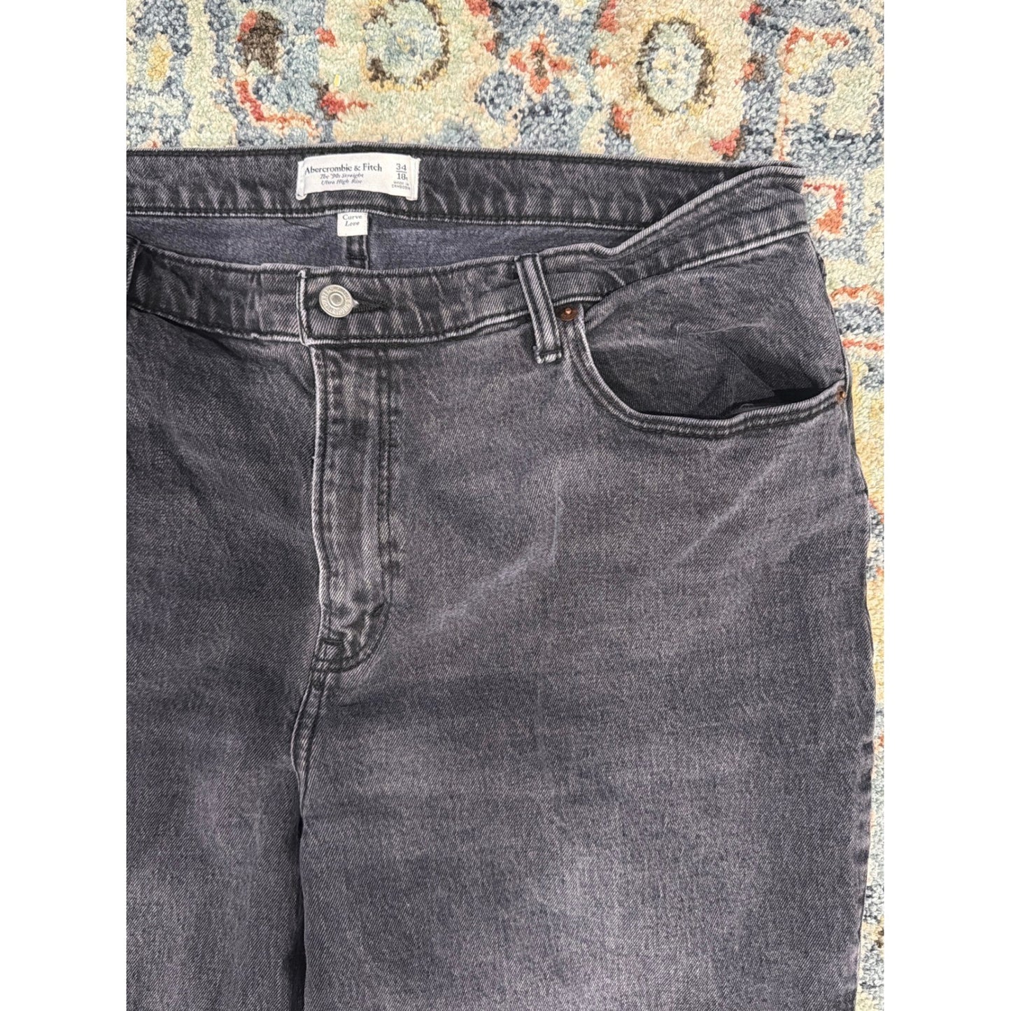 Abercrombie & Fitch 90s Straight Jeans Women 34/18R Black Curve Love Denim EUC2
