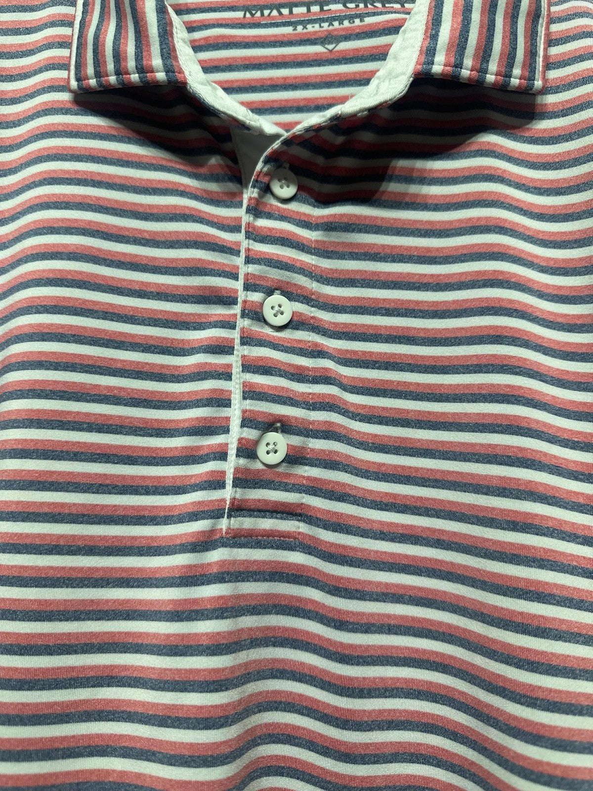 Matte Grey Polo Shirt Men 2XL Red White Blue Striped Performance Golf EUC2