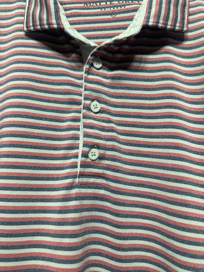 Matte Grey Polo Shirt Men 2XL Red White Blue Striped Performance Golf EUC2