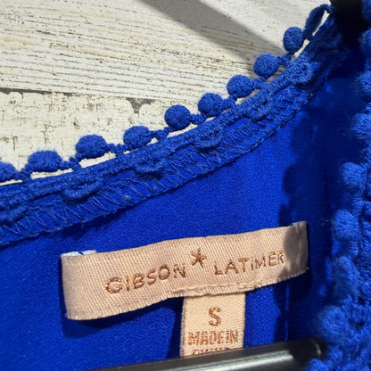 Gibson Latimer Shift Dress Women S Blue Crochet Pom Pom Boho GUC*1