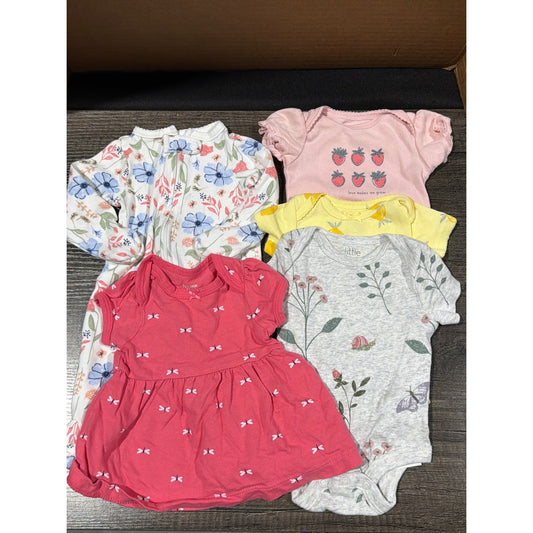 Carter's Clothing Bundle Girls Newborn Pink Yellow Floral Fruit Cottagecore EUC0