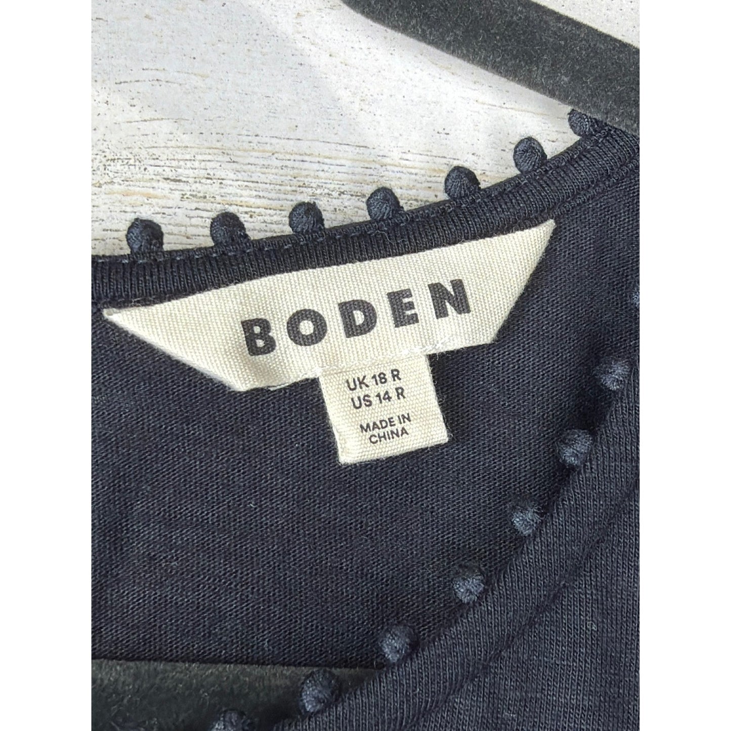 Boden Mila Trim Dress Women 14R Black Cotton Modal Jersey Sleeveless EUC1