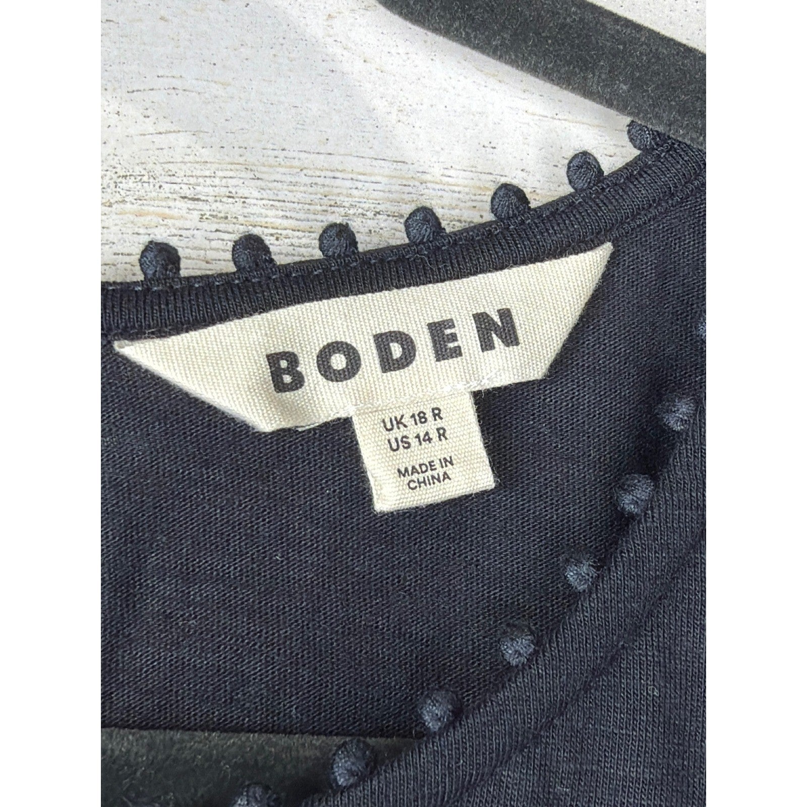 Boden Mila Trim Dress Women 14R Black Cotton Modal Jersey Sleeveless EUC1