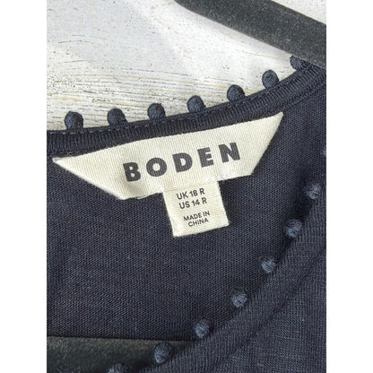 Boden Mila Trim Dress Women 14R Black Cotton Modal Jersey Sleeveless EUC1