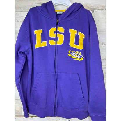 LSU Tigers Full Zip Hoodie Youth Medium 12-14 Purple Embroidered Gameday EUC0