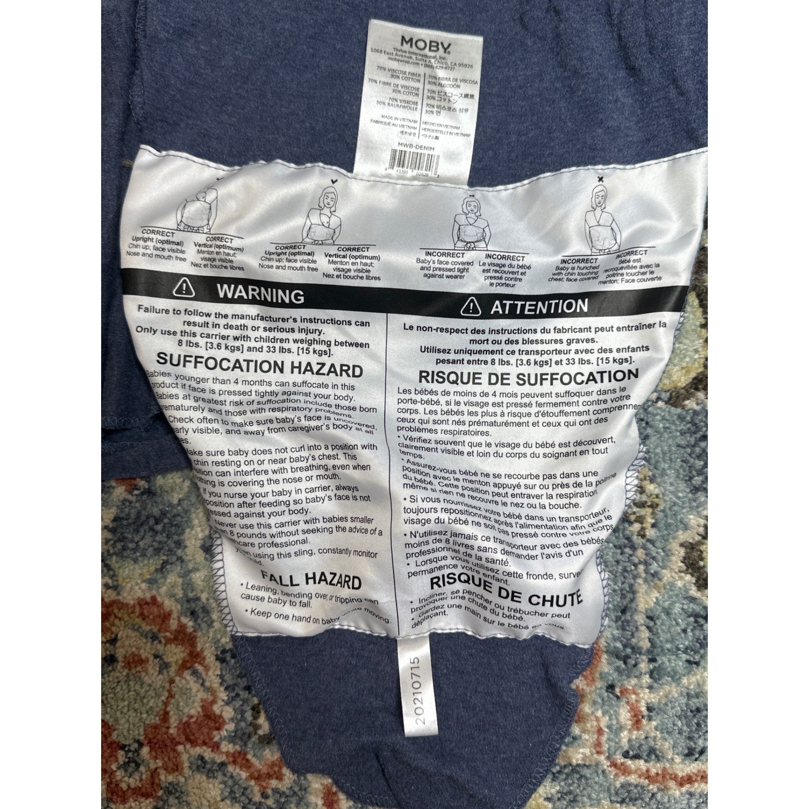 Moby Wrap Baby Carrier Blue Bamboo Cotton Blend4