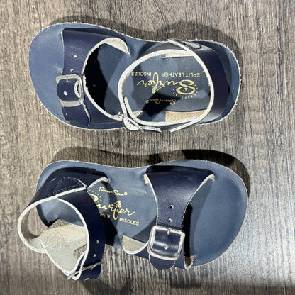 Sun-San Surfer Sandals Boys Size 6 Navy Blue Leather Buckle Classic GUC*4