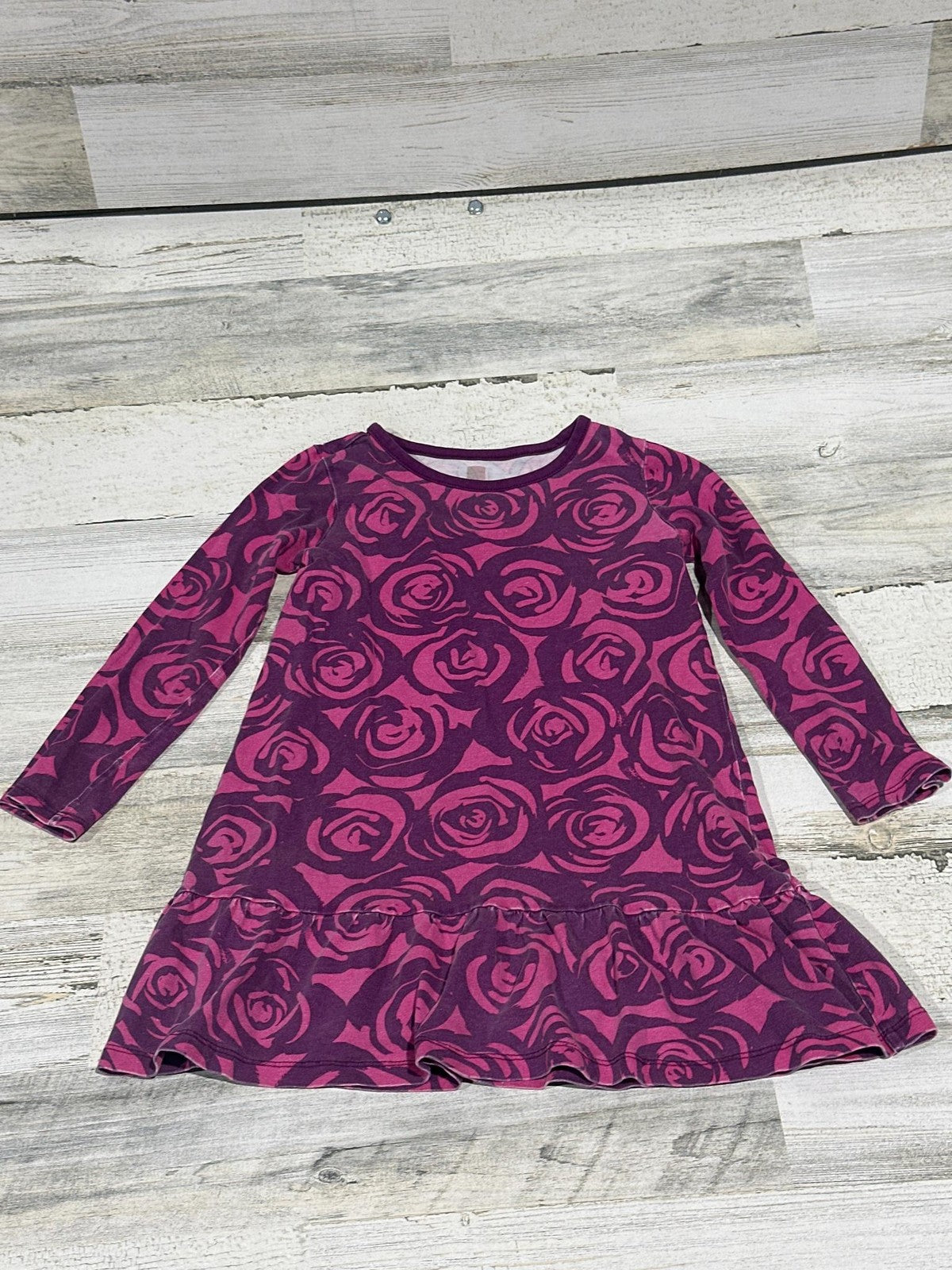 Tea Collection Long Sleeve Dress Girls Size 5 Purple Rose Floral0