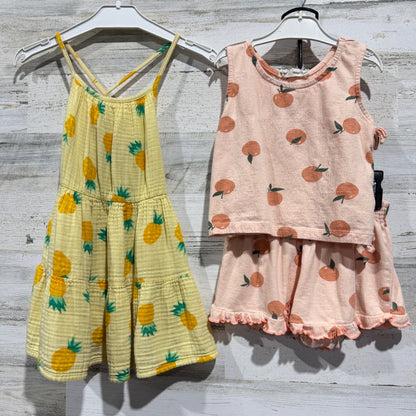 Jessica Simpson Cat Jack Dress & Short Set Girls 4T Yellow Peach Cotton Flawed*0