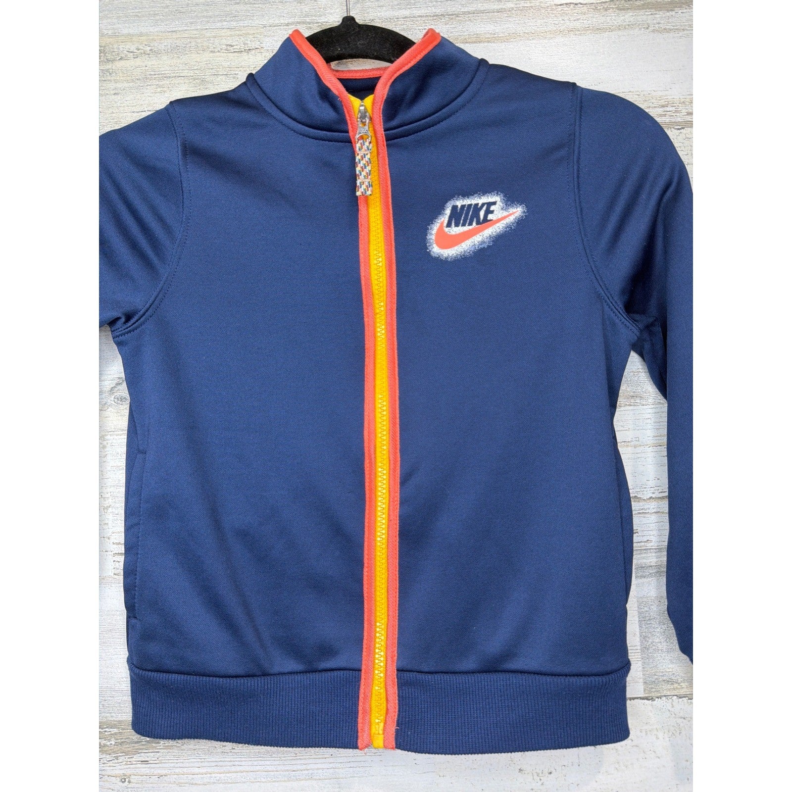 Nike Track Jacket Boys Size 7 Navy Blue Orange Trim Sportswear0
