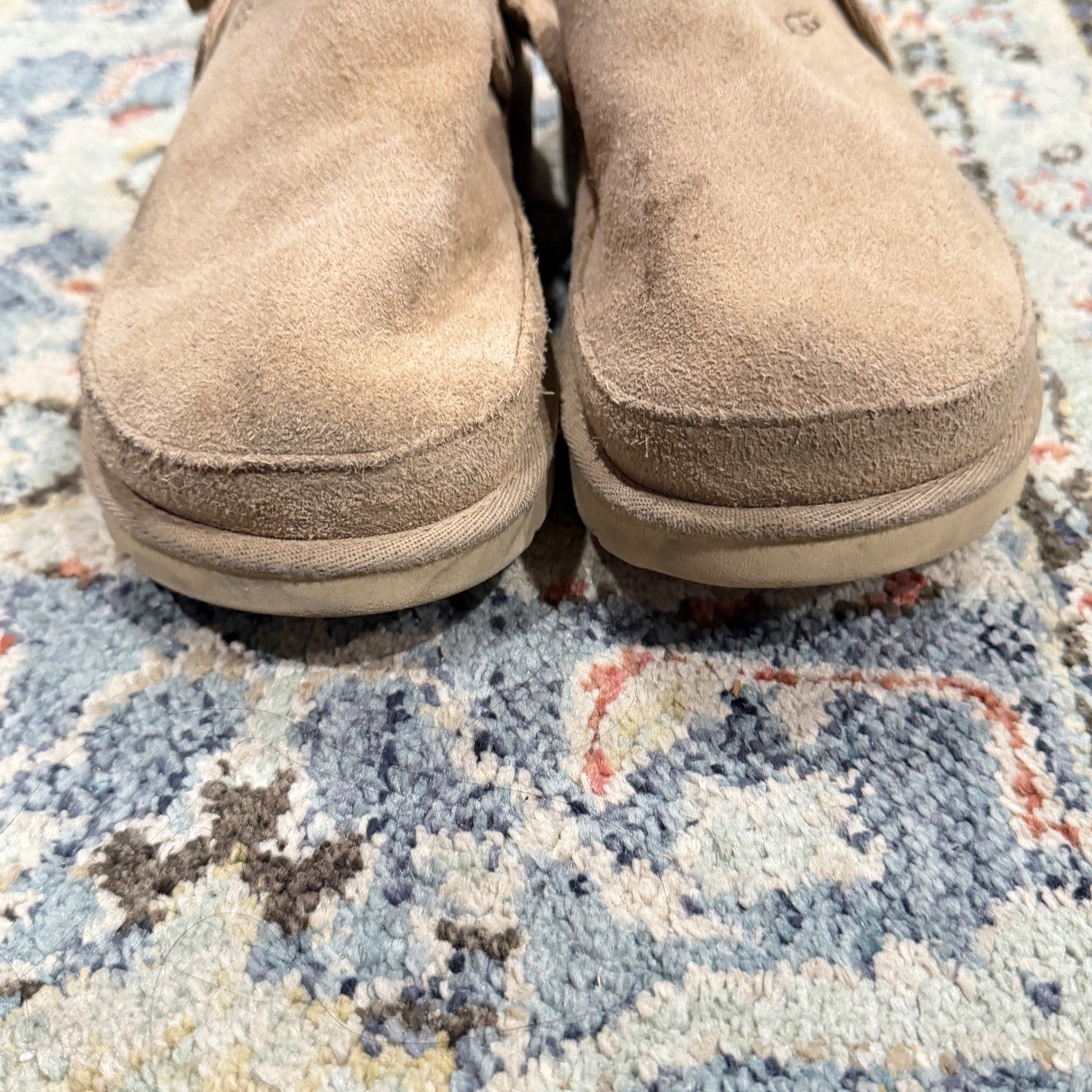 UGG Goldenstar Clog Women 5.5 Driftwood Suede Platform Strap Comfort GUC3