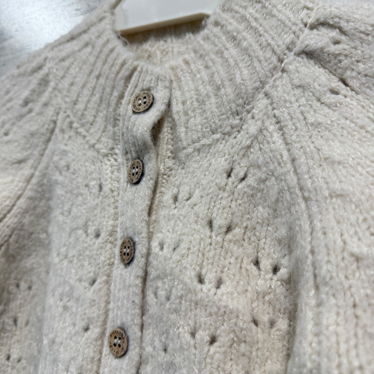 Rylee + Cru Pointelle Knit Cardigan Girls 2-3Y Ivory Wool Blend Boho EUC4
