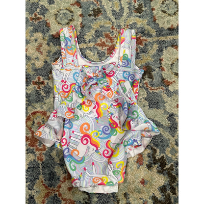 Flap Happy One Piece Swimsuit Girls 3M Multicolor Unicorn Rainbow Ruffle NWT3