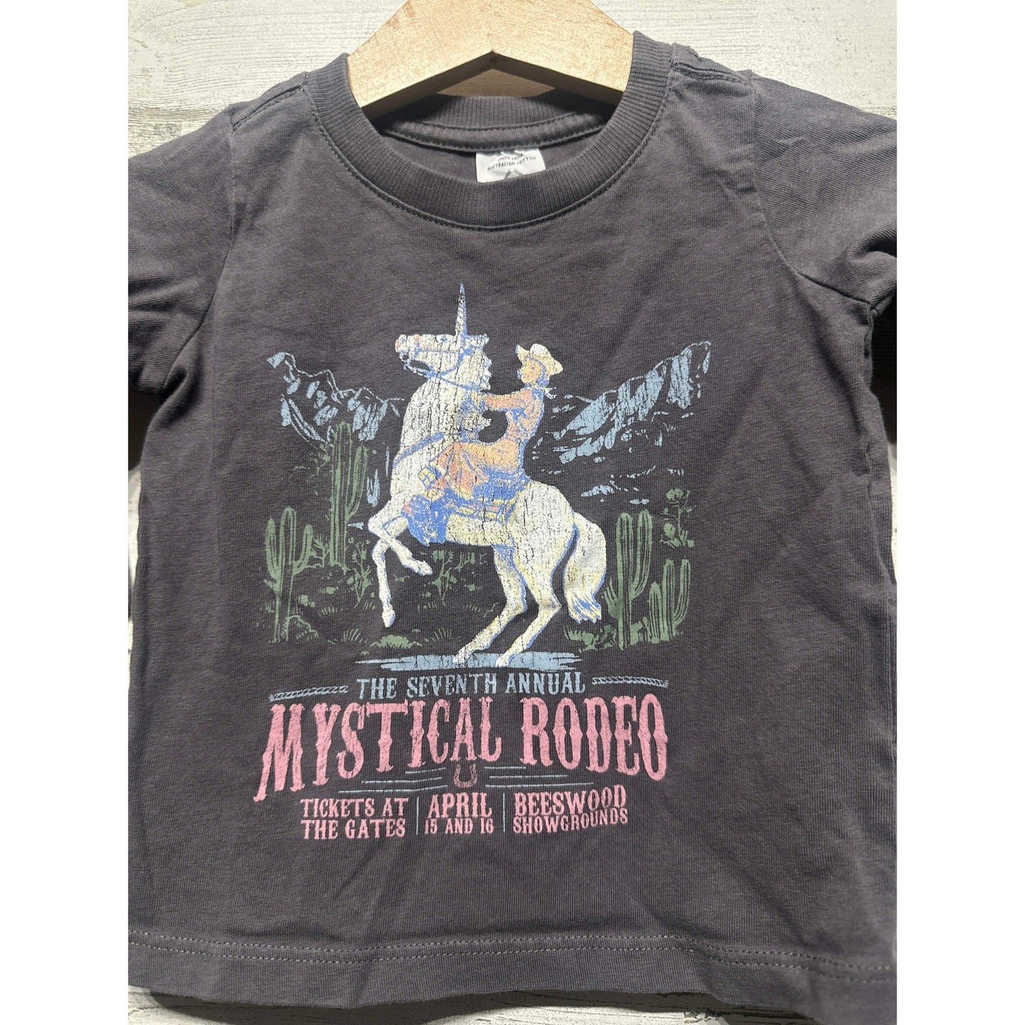 Cotton On Baby Graphic Tee Girls 3-6M Charcoal Mystical Rodeo Unicorn EUC1