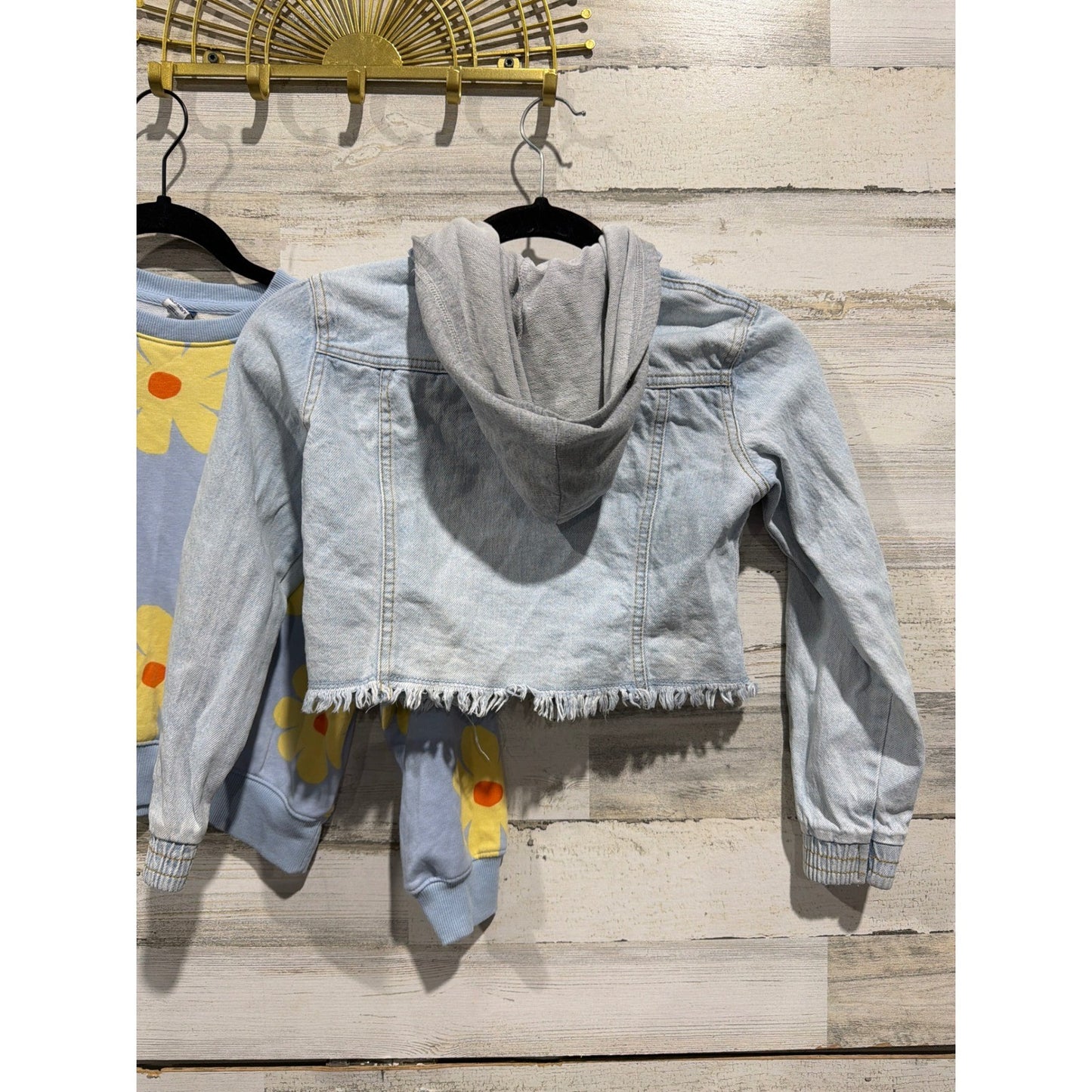 Cat & Jack Old Navy Jacket Sweatshirt Girls 8 Blue Floral Denim Bundle3