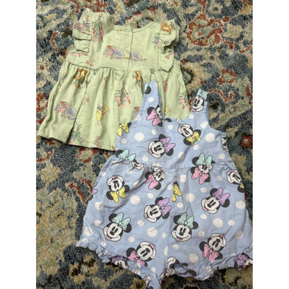 Disney Girls 3-6M Dress Romper Bundle Green Blue Winnie Pooh Minnie Mouse3