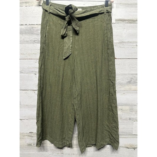 Anthropologie Wide Leg Crop Pants Womens XS Olive Green Linen Blend0