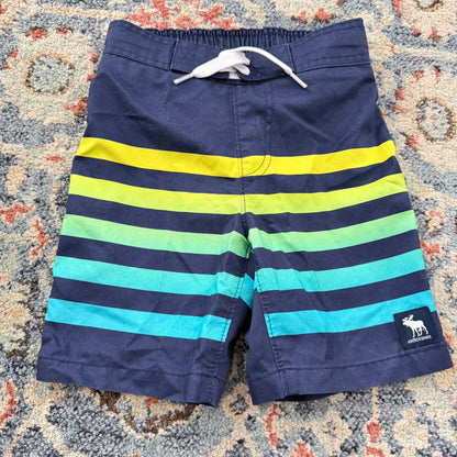 Abercrombie Swim Trunks Boys 5/6 Navy Striped Neon Surf Coastal EUC0