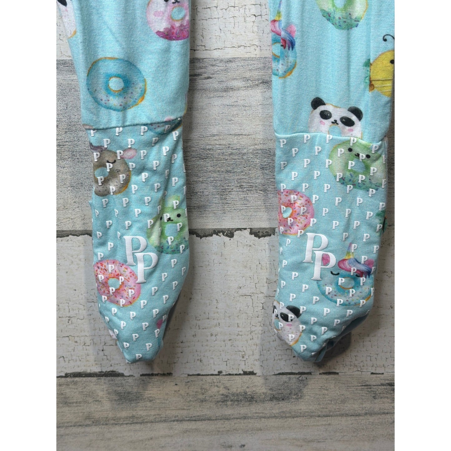 Posh Peanut Pajamas Girls 3T Blue Donut Animal Convertible Bamboo Sleeper EUC3