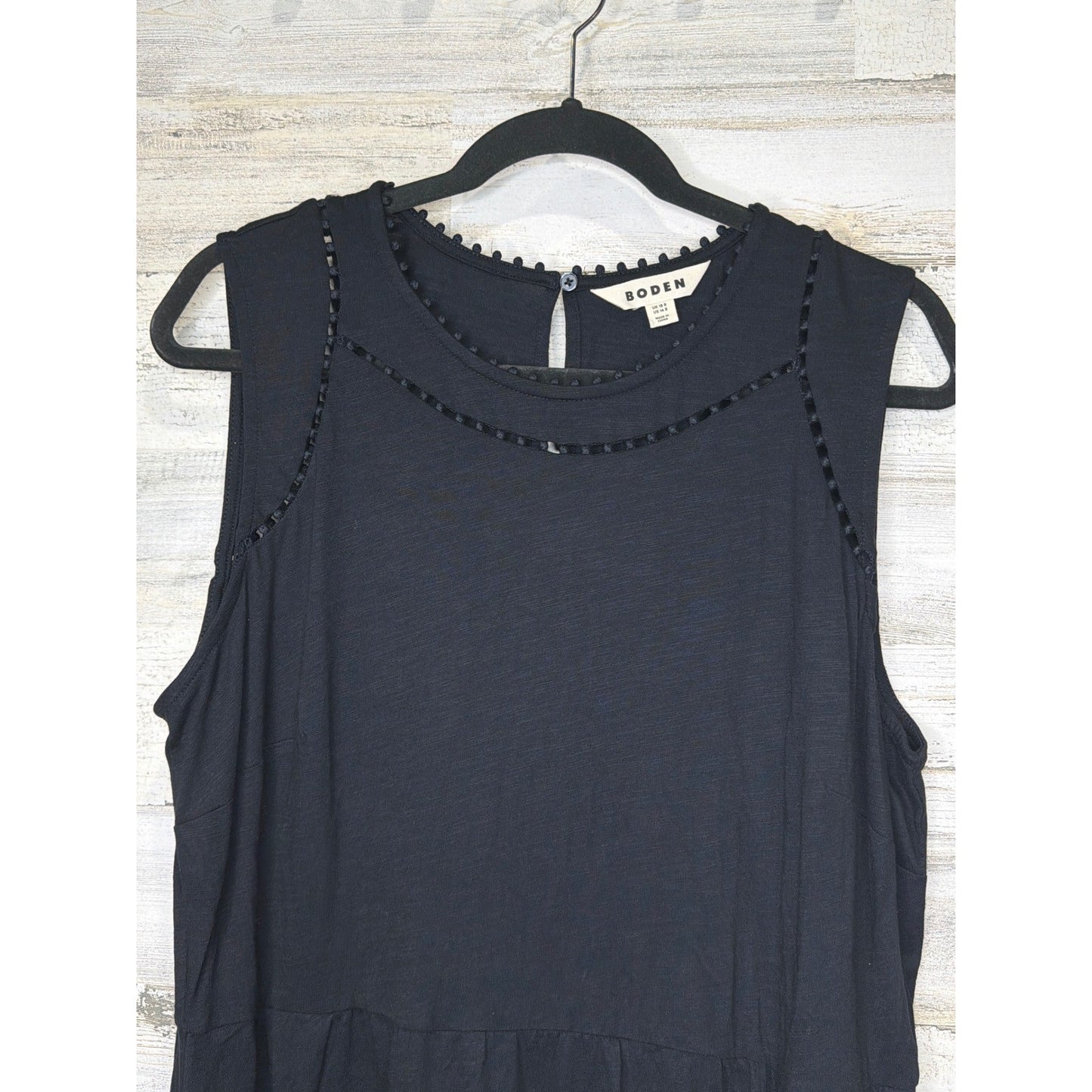 Boden Mila Trim Dress Women 14R Black Cotton Modal Jersey Sleeveless EUC4