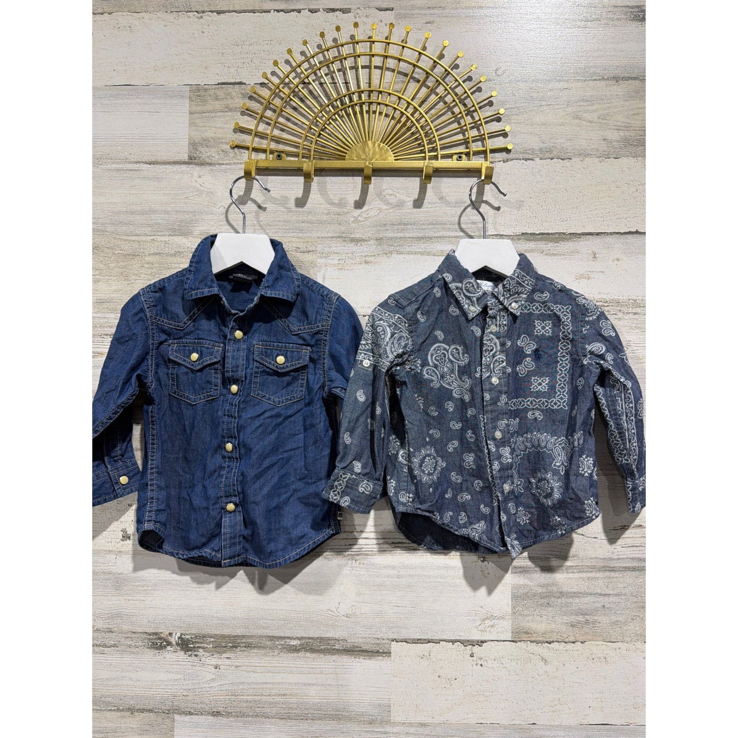 Ralph Lauren Lucky Brand Shirts Boys 18M Blue Western Denim Paisley EUC0