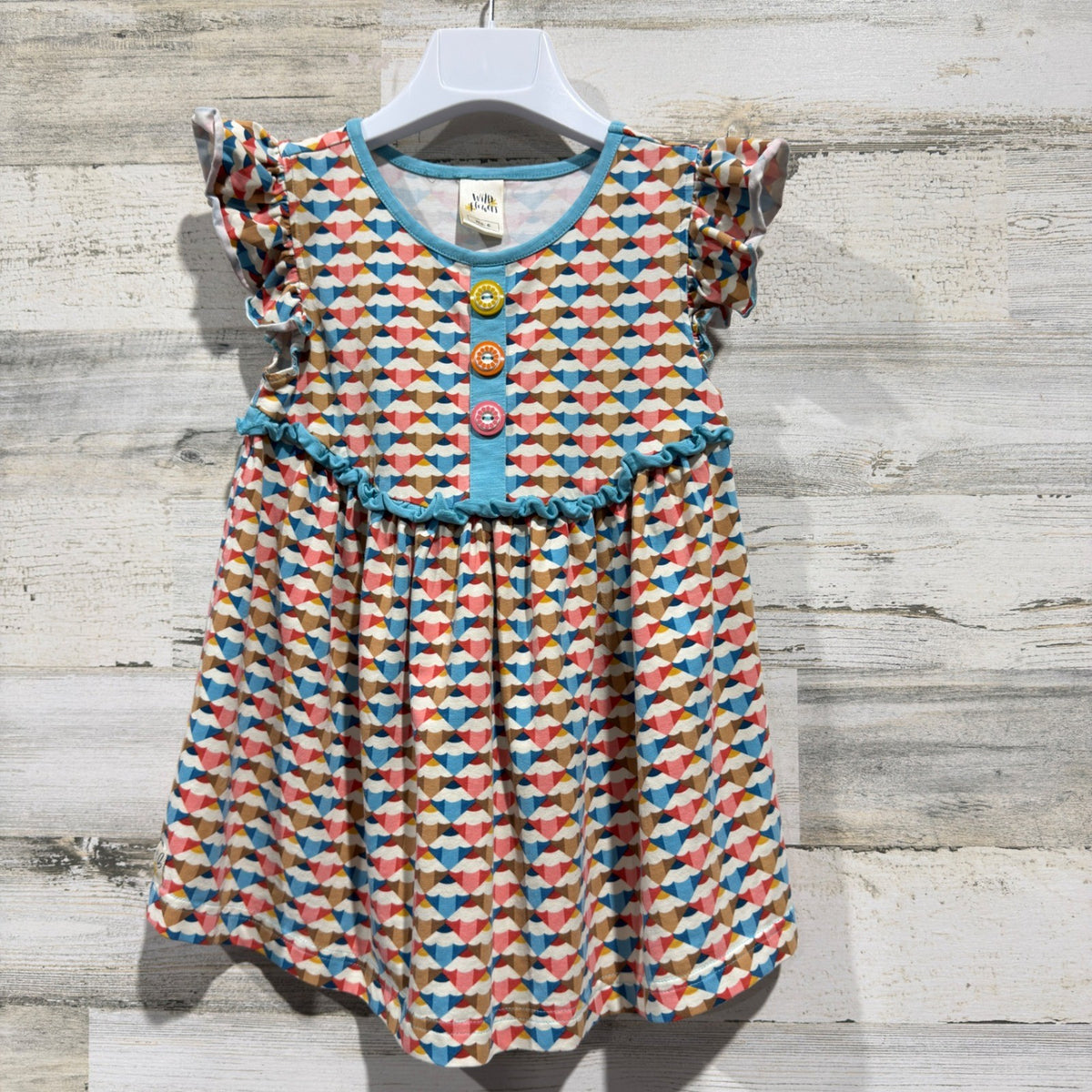 Wildflowers Pencil Tunic Top Girls 6 Blue Pink Geometric Cotton Boutique EUC0