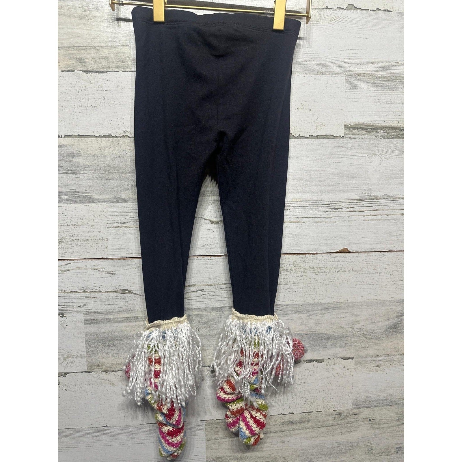 Mimi & Maggie Leggings Girls 6 Navy Stripe Pom Crochet Boho2