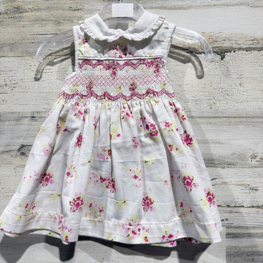 Laura Ashley Smocked Dress Girls 6 Month White Pink Floral Cottagecore EUC0