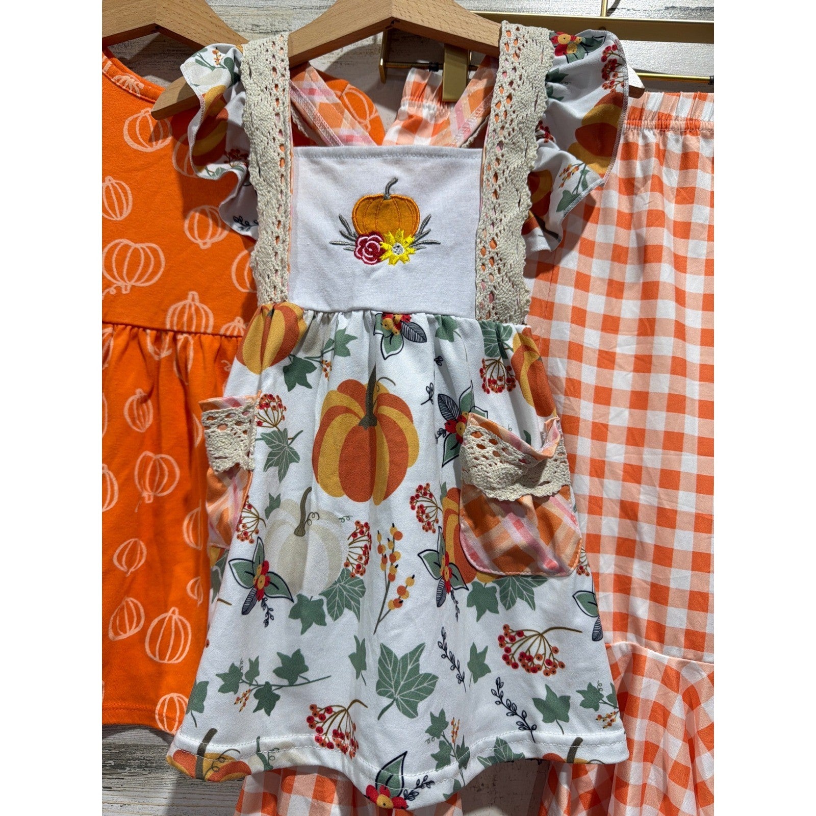 Cat & Jack Pumpkin Dress Boutique Tunic Pants Girls 2T Orange Fall Bundle EUC1