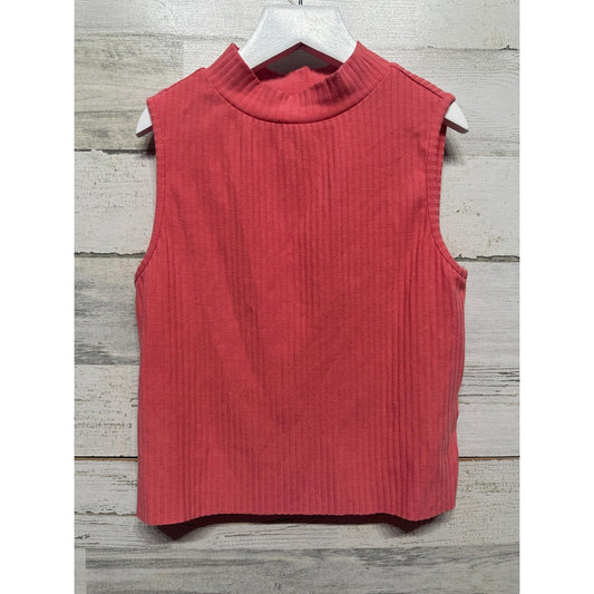 GB Mock Neck Top Girls Size Medium Coral Pink Ribbed Sleeveless EUC0