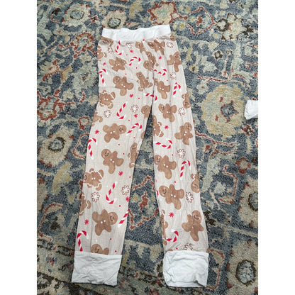 Bums & Roses Pajama Set Kids 9/10 Tan Gingerbread Bamboo Holiday EUC3
