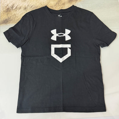 Under Armour T-Shirt Boys Small Black Baseball Home Plate Graphic Sporty EUC0