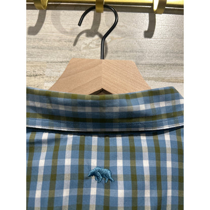 Onward Reserve Button Down Men XXL Blue Green Plaid Gingham Preppy EUC3