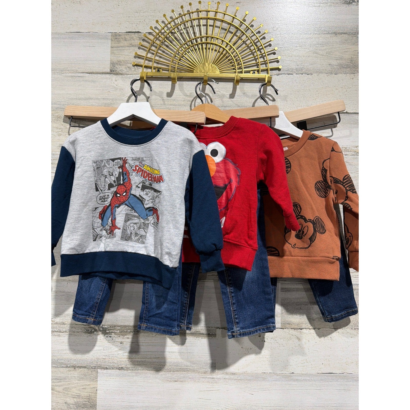 Mickey Elmo Spiderman Old Navy Boys 18-24M Sweatshirt Jeans Bundle Characters0