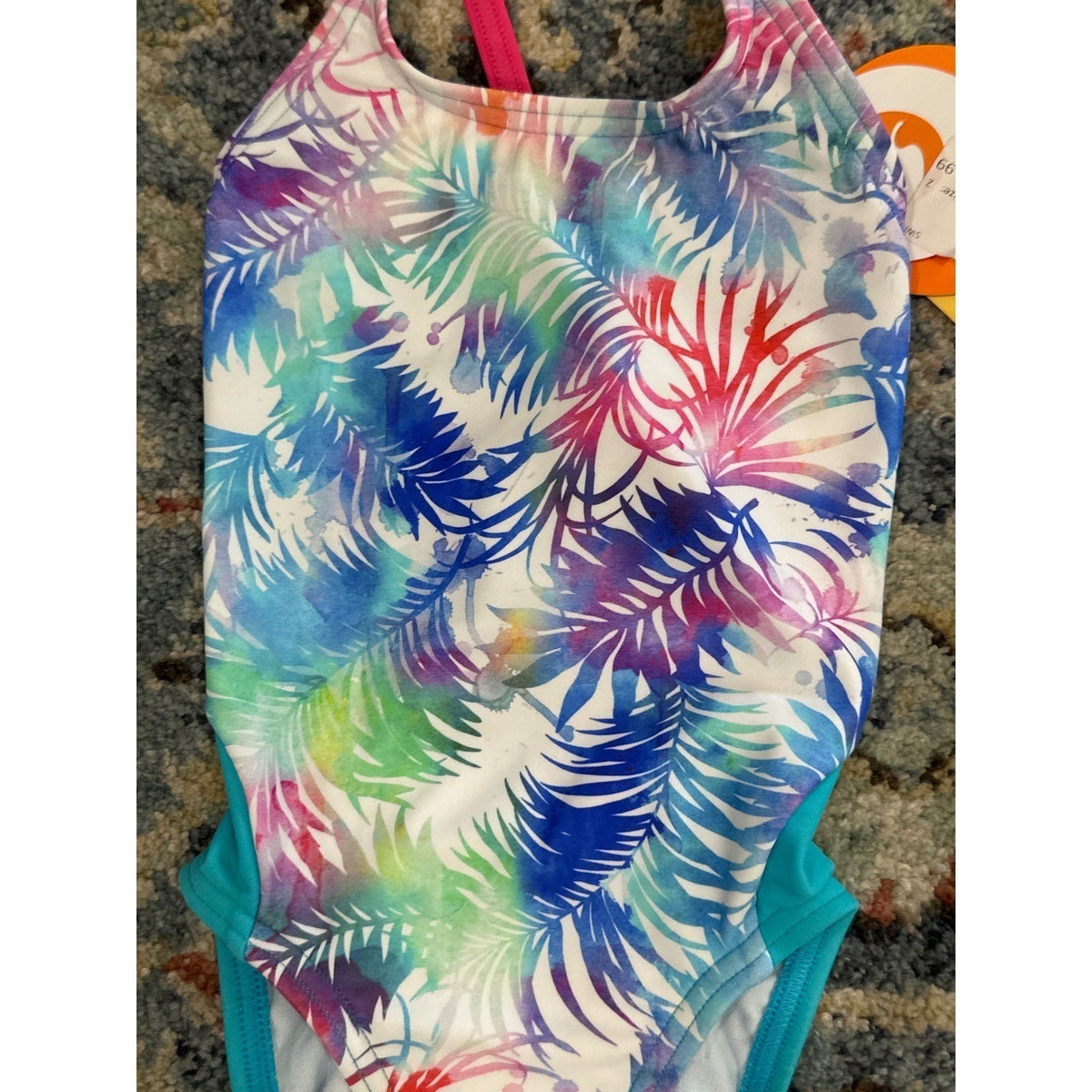Escargot Swimsuit Girls 3 Multi Tropical Palm One Piece NWT1